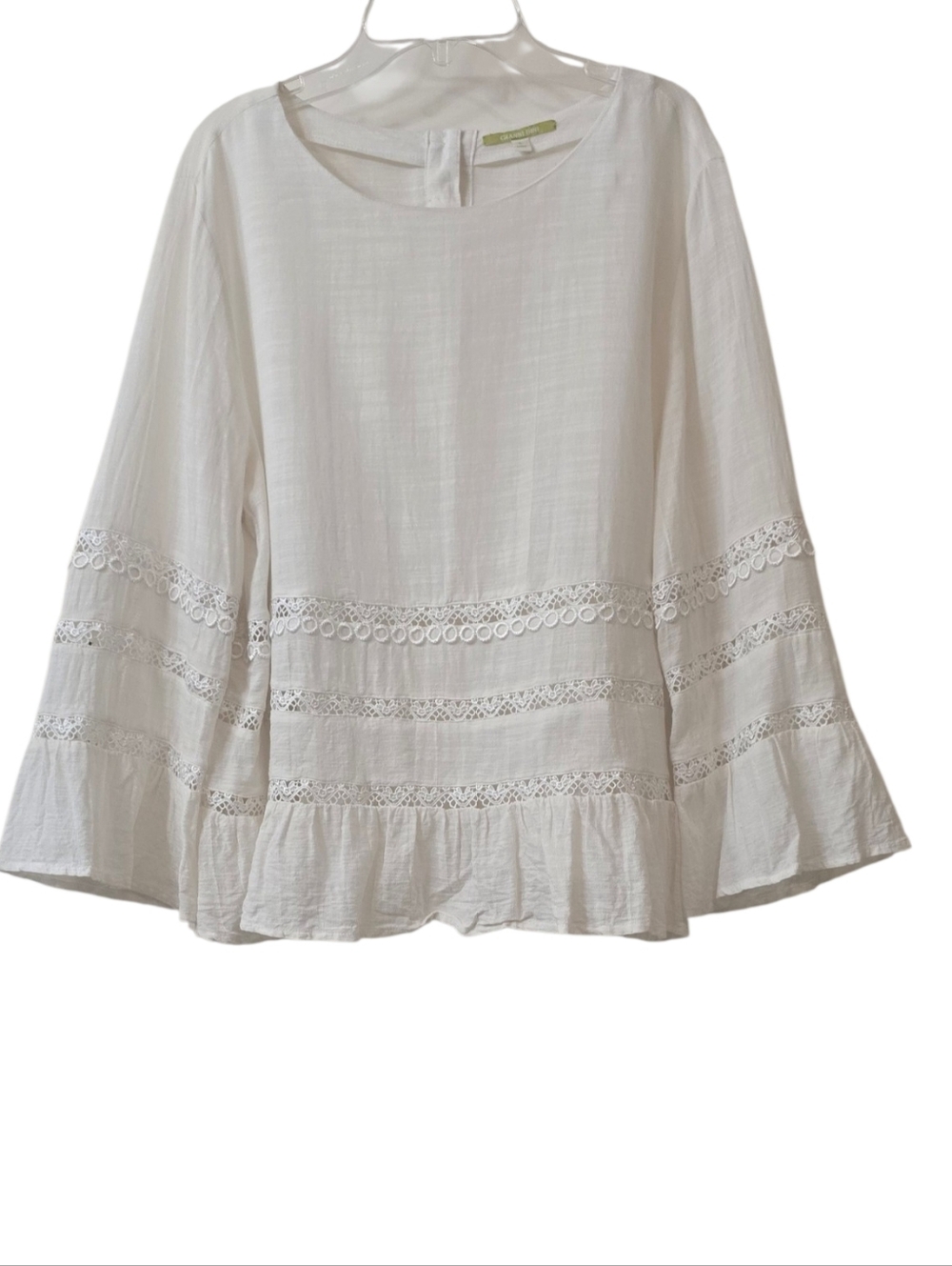 Gianmi Bini Women's White Lace-Trim Peasant Top Size L
